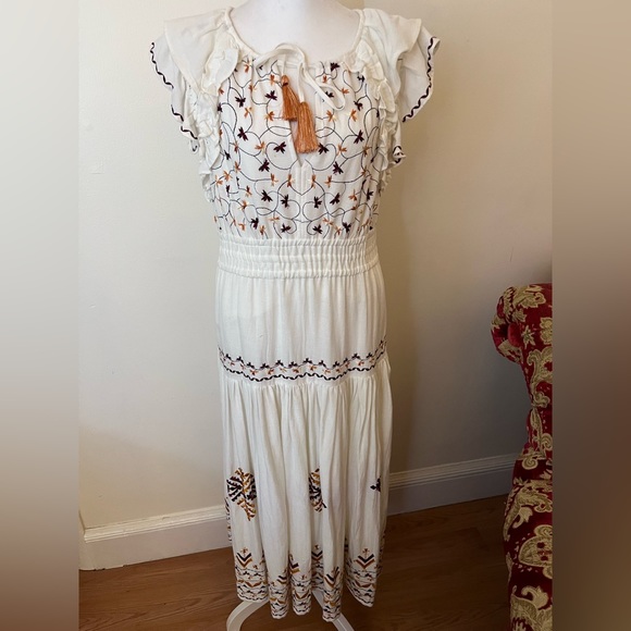 Anthropologie Embroidered Linen Midi Dress - Picture 12 of 17